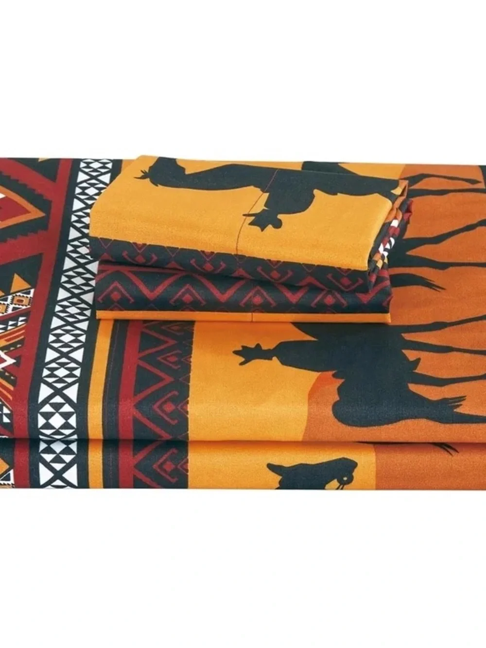 Southwest Western Print Twin 3 piece Bedding Set in Mustard and Rust by